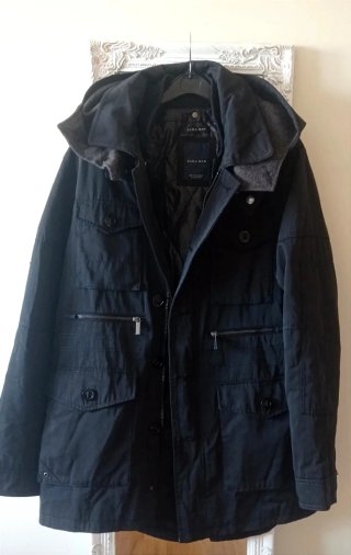 Abrigo Parka Zara Hombre Negro Talla L
