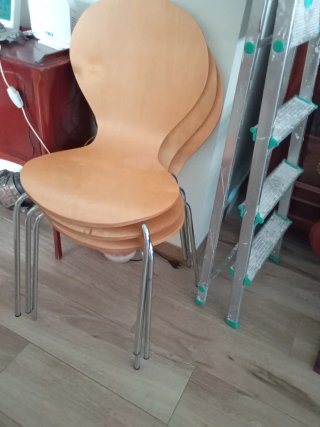 4 Sillas Diseño Nórdico Madera y Metal cromado