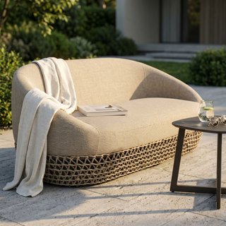 Divano da Esterno 2 Posti Beige Alluminio e Corda
