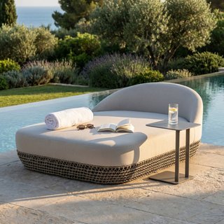 Divano Letto da Esterno Beige in Alluminio e Corda