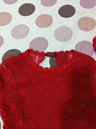 Vestido rojo fiesta encaje manga larga
