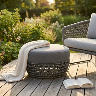 Pouf da Esterno in Corda intrecciata e Alluminio