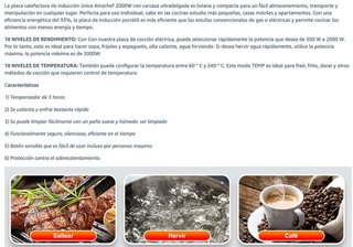 Placa Inducción 1 Fuego · 2000W · Nuevo a estrenar