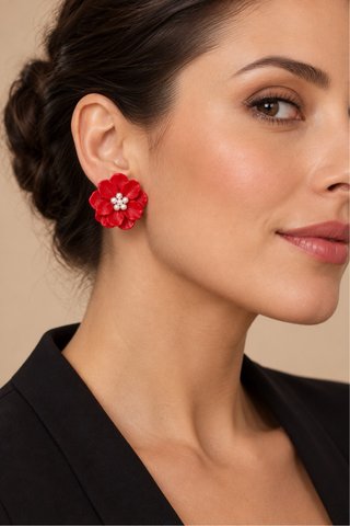 Brincos flor vermelha / Pendientes flor roja