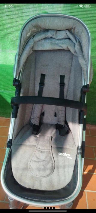 Carro de bebé Asalvo gris, 3 piezas
