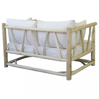 Divano da Esterno Bianco in Legno Teak con Cuscini