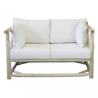 Divano da Esterno Bianco in Legno Teak con Cuscini