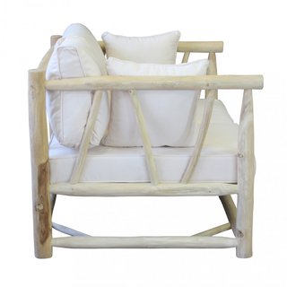 Divano da Esterno Bianco in Legno Teak con Cuscini