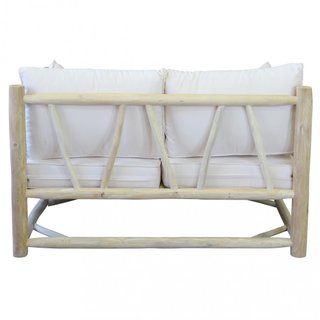 Divano da Esterno Bianco in Legno Teak con Cuscini