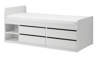Cama IKEA alta con 4 cajones, somier y colchón