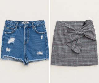 Falda cuadros y pantalón vaquero
