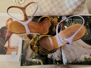 Sandalias ysl Tira Púrpura y Verde Oliva