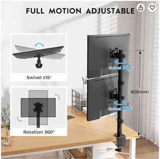 Soporte Doble Monitor Vertical BONTEC Negro