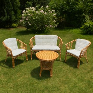 Salotto da Esterno 4 Posti in Rattan con Cuscini