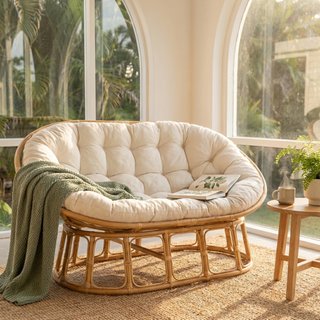 Divano da Esterno in Rattan con Cuscino Bianco