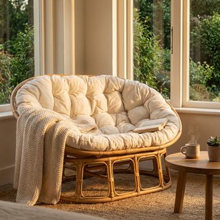 Divano da Esterno in Rattan con Cuscino Bianco