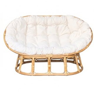 Divano da Esterno in Rattan con Cuscino Bianco