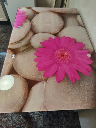 Mesa extensible cristal flores rosa