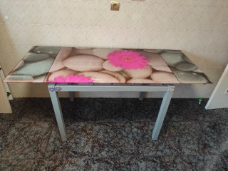Mesa extensible cristal flores rosa