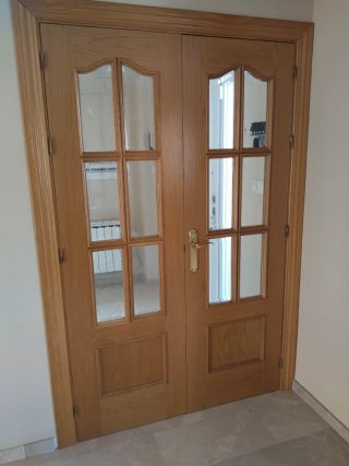 Puerta Roble Salón Doble Cristal Biselado
