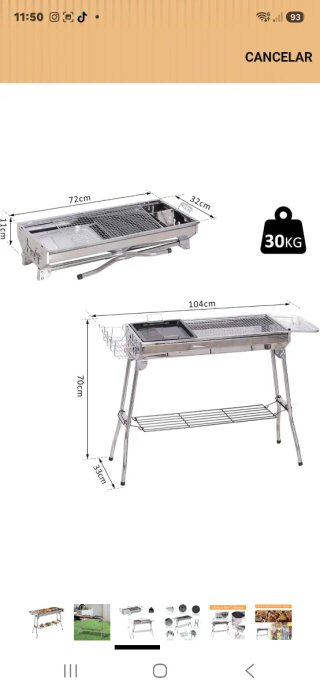 Parrilla de aluminio plegable