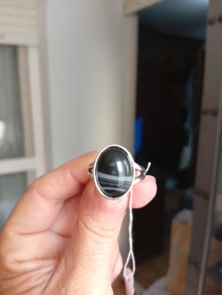Anillo Ágata Negra y Blanca