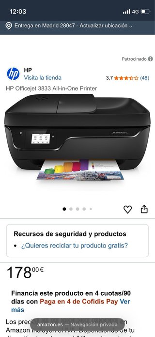 Impresora HP OfficeJet 3833 Multifunción