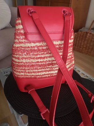 Mochila Mujer Beige y Roja