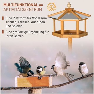 Casa para pájaros con soporte, de madera, comedero