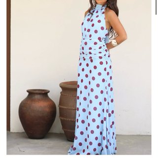 Vestido largo lunares azul y granate