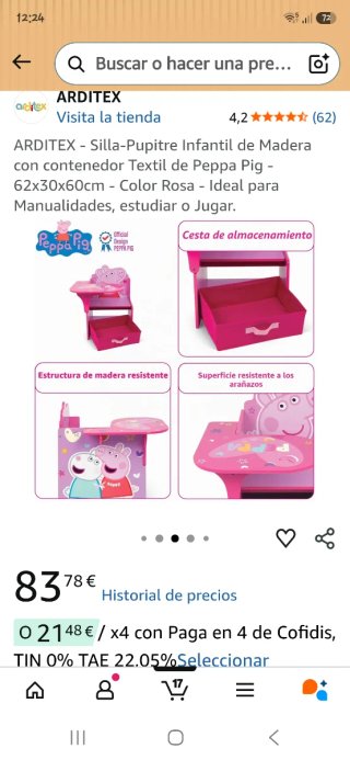 Solo hoy! Silla pupitre Peppa Pig madera