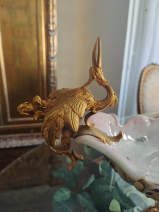 Centro de mesa antiguo porcelana y metal