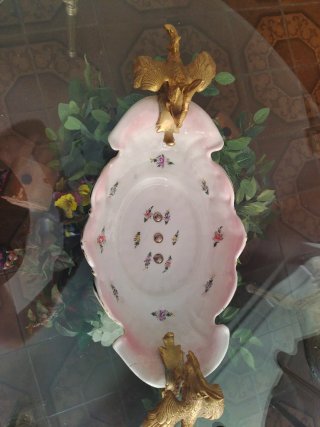 Centro de mesa antiguo porcelana y metal