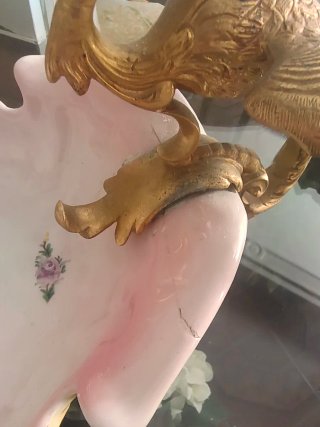 Centro de mesa antiguo porcelana y metal