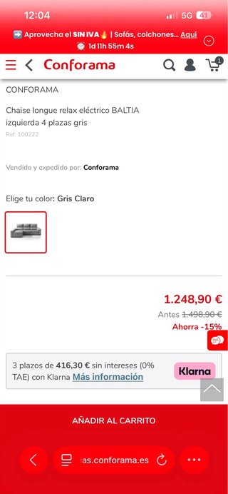 Sofá chaise longue, un asiento eléctrico reclinabl