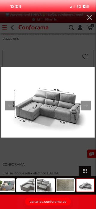 Sofá chaise longue, un asiento eléctrico reclinabl