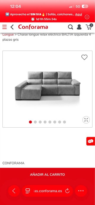 Sofá chaise longue, un asiento eléctrico reclinabl