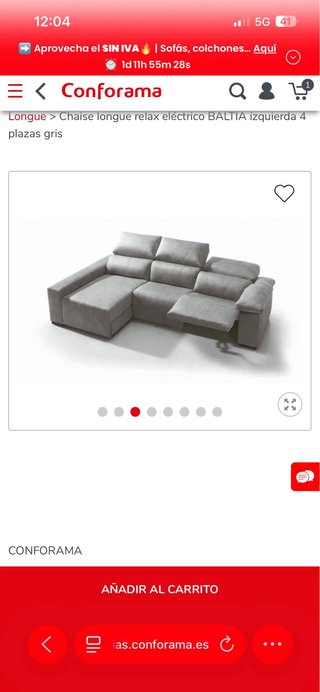 Sofá chaise longue, un asiento eléctrico reclinabl