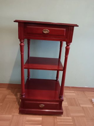 Mueble/mesa auxiliar de madera con cajones y rueda