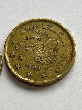 Moneda 20 céntimos Cervantes 1999 error España