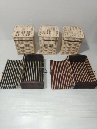 5 Contenitori In Vimini, Bambù,Legno