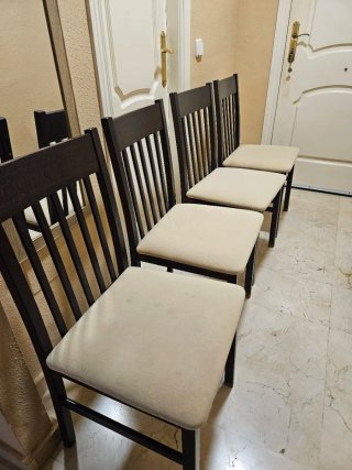 Lote 4 Sillas Madera Tapizadas Beige