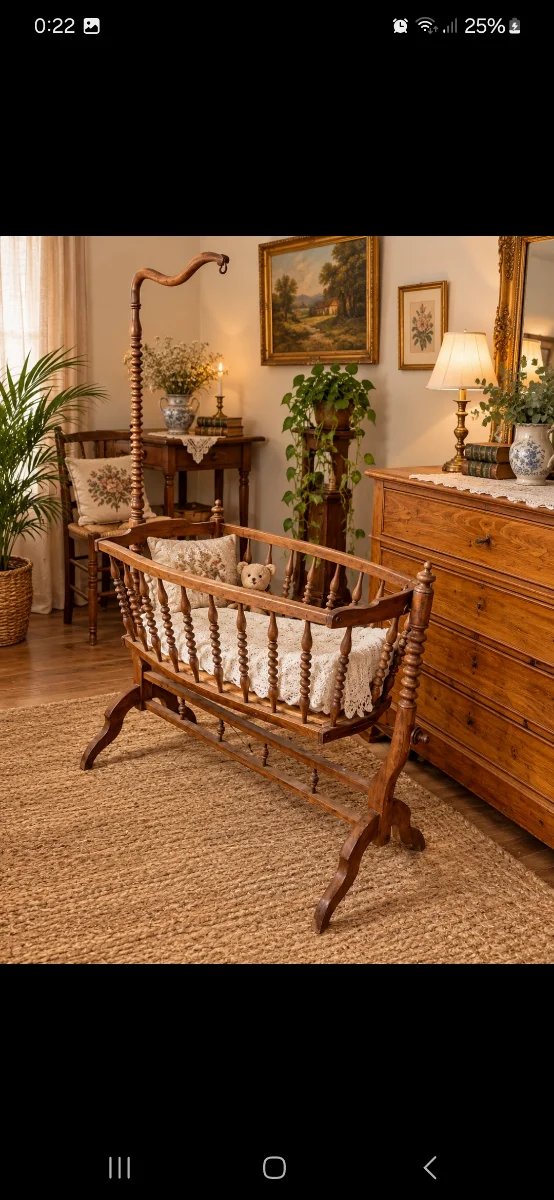 Cuna de madera cerezo estilo Isabelino