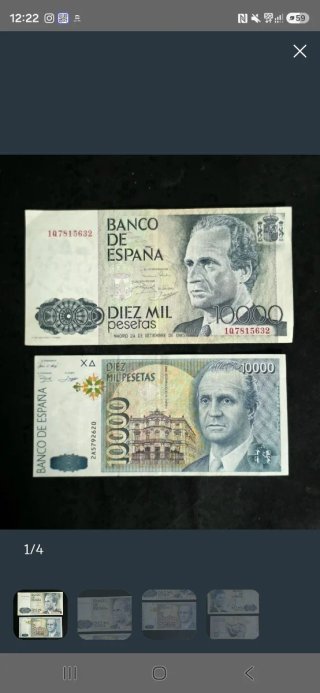 Billetes 10000 Pesetas España 1992 y 19885