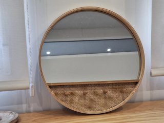 Espejo Perchero Pared Madera Ratán