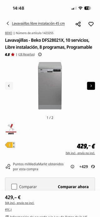 Lavavajillas Slim Beko Inox 45cm