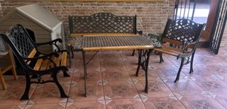 Conjunto Mesa + 2 Sillones + Banco de forja/madera
