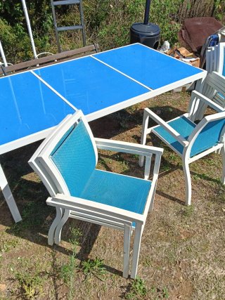 Mesa y 8 sillas Jardín Aluminio crystal Azul