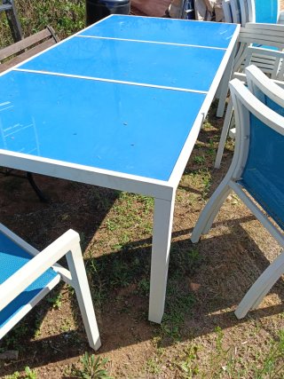 Mesa y 8 sillas Jardín Aluminio crystal Azul