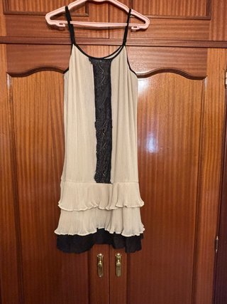 Vestido lencero Twin Set beige y negro
